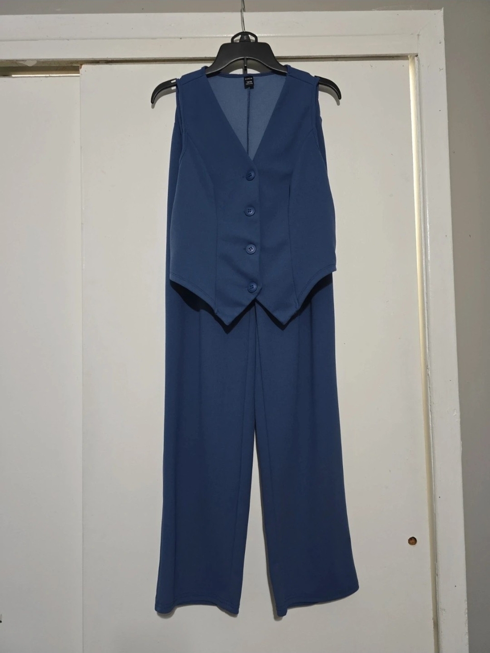 SHEIN Navy Sleeveless V-Neck Jumpsuit with Buttoned Vest